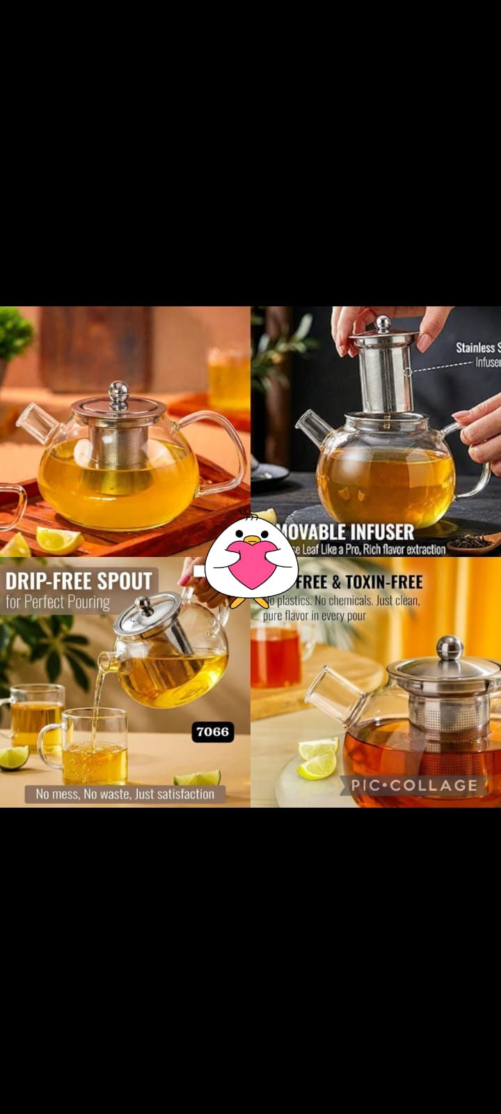 Glass teapots with infusers on a wooden surface, surrounded by tea glasses and lemon slices.